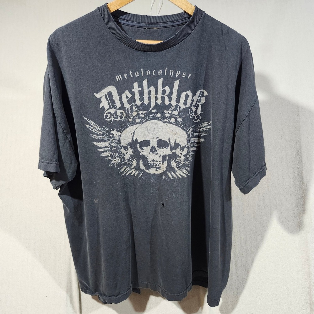 Metalocalypse Dethklok Band T-Shirt Thrashed Distressed Graphic Tee Black XL Y2K